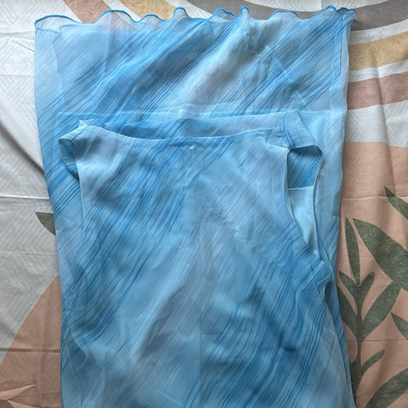 3/$10 Light Blue White Cowl Neckline Midi Dress - Picture 3 of 4